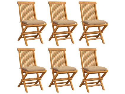 Zahradní židle s béžovými poduškami 6 ks masivní teak 3065608