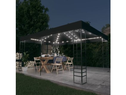 Altán se světelnými LED řetězy 3 x 4 m antracitový 3070308