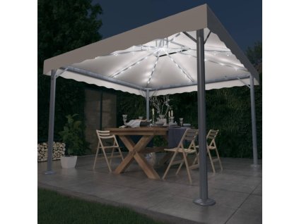 Altán se světelnými LED řetězy 300 x 300 cm krémový hliník 3070342