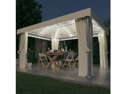 Altán se závěsy a světelnými LED řetězy 4 x 3 m krémově bílý 3070353