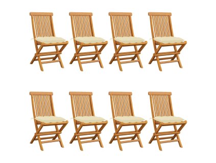 Zahradní židle s krémově bílými poduškami 8 ks masivní teak 3072934