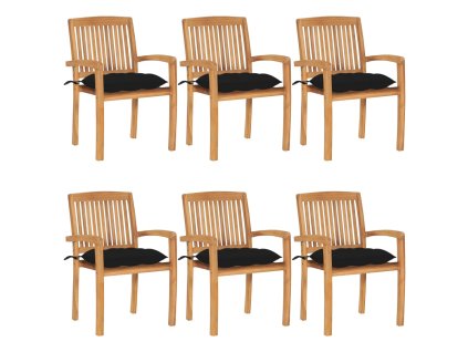 Stohovatelné zahradní židle s poduškami 6 ks masivní teak 3073274