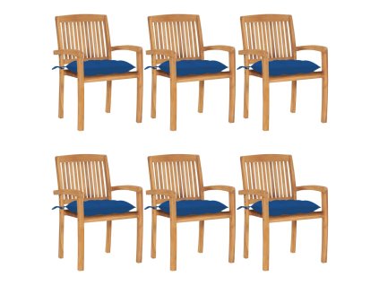 Stohovatelné zahradní židle s poduškami 6 ks masivní teak 3073277