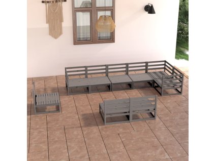 9dílná zahradní sedací souprava šedá masivní borovice 3075636
