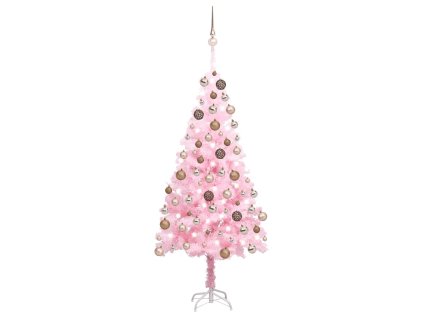 Umělý vánoční stromek s LED a sadou koulí růžový 150 cm PVC 3077584