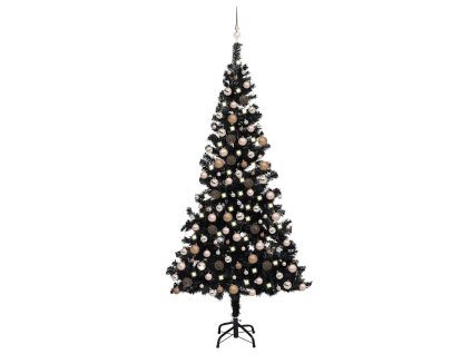 Umělý vánoční stromek s LED a sadou koulí černý 210 cm PVC 3077591
