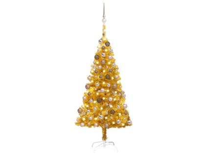Umělý vánoční stromek s LED a sadou koulí zlatý 120 cm PET 3077603