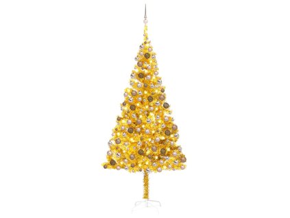 Umělý vánoční stromek s LED a sadou koulí zlatý 240 cm PET 3077607