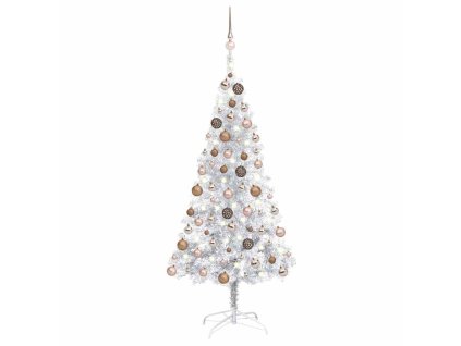 Umělý vánoční stromek s LED a sadou koulí stříbrný 120 cm PET 3077608