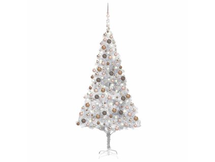 Umělý vánoční stromek s LED a sadou koulí stříbrný 240 cm PET 3077612