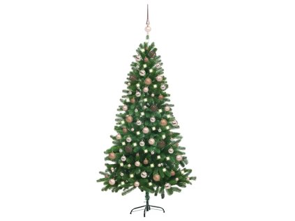 Umělý vánoční stromek s LED a sadou koulí 150 cm zelený 3077640