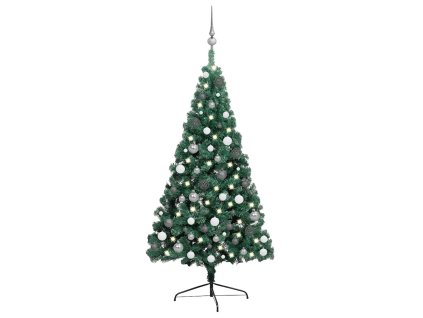 Umělý vánoční půl stromek s LED a sadou koulí zelený 240 cm 3077653