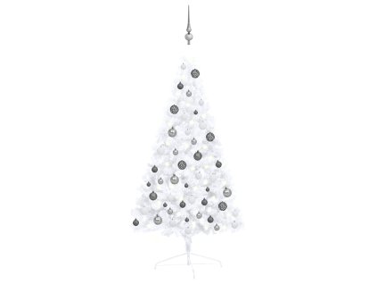 Umělý vánoční půl stromek s LED a sadou koulí bílý 120 cm 3077654