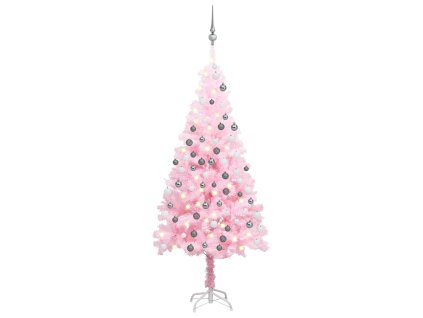 Umělý vánoční stromek s LED a sadou koulí růžový 180 cm PVC 3077671