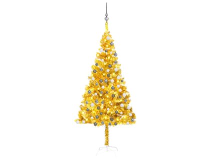 Umělý vánoční stromek s LED a sadou koulí zlatý 180 cm PET 3077691