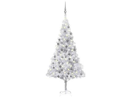 Umělý vánoční stromek s LED a sadou koulí stříbrný 180 cm PET 3077696