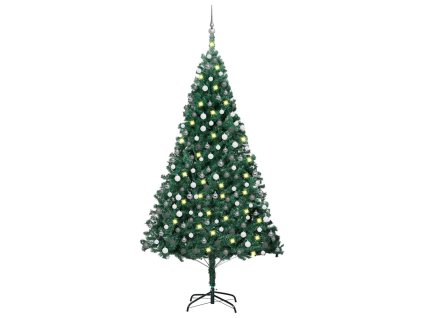 Umělý vánoční stromek s LED a sadou koulí zelený 210 cm PVC 3077709