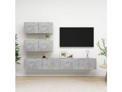 4dílný set TV skříněk betonově šedý kompozitní dřevo 3079131