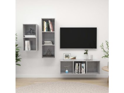 Nástěnné TV skříňky 3 ks betonově šedé dřevotříska 3079632