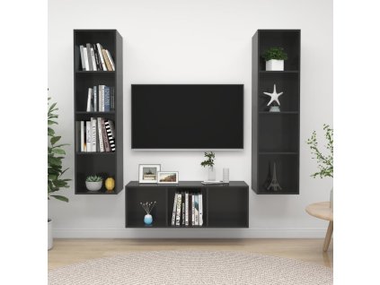 3dílný set TV skříněk šedý s vysokým leskem kompozitní dřevo 3079762