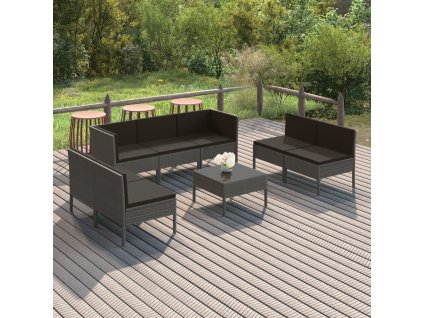 8dílná zahradní sedací souprava s poduškami polyratan šedá 3094358