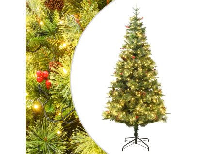 Vánoční stromek s LED a borovými šiškami zelený 225 cm PVC a PE 3094558