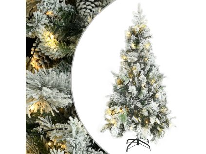 Vánoční stromek s LED zasněžený s šiškami 225 cm PVC a PE 3094562