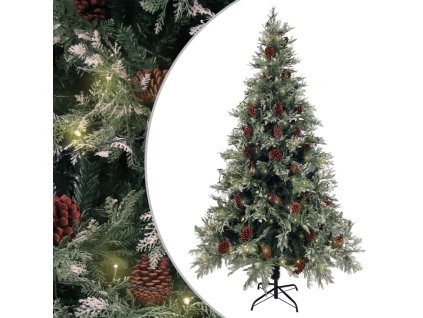 Vánoční stromek s LED a šiškami zelený a bílý 195 cm PVC a PE 3094565