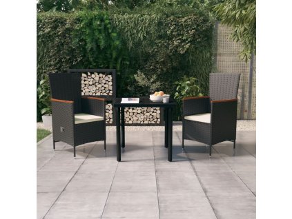 3dílný zahradní jídelní set s poduškami černý 3099425