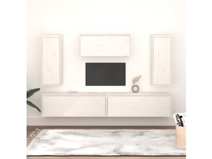 TV skříňky 5 ks bílé masivní borové dřevo 3100245