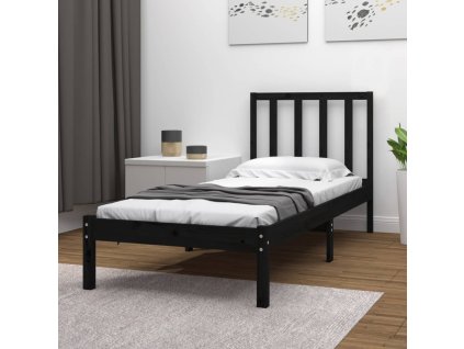Rám postele černý masivní borovice 75 x 190 cm malé jednolůžko 3105035