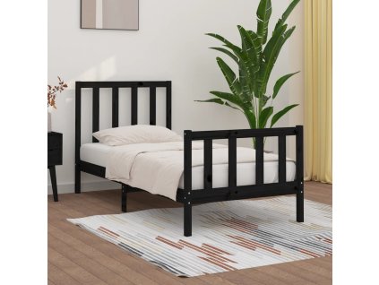 Rám postele černý masivní dřevo 75 x 190 cm malé jednolůžko 3105189