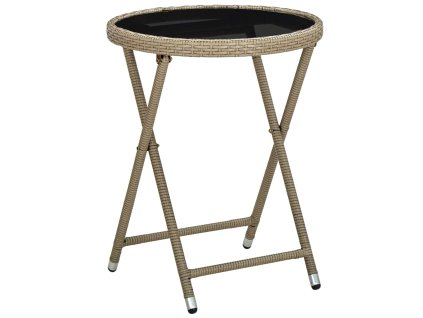 Čajový stolek béžový 60 cm polyratan a tvrzené sklo 310559