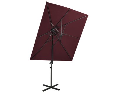 Boční zahradní slunečník s dvojitou stříškou bordó 250 x 250 cm 312366