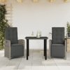 3dílný bistro set s poduškami šedý polyratan 3212563