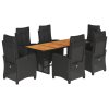 7dílný zahradní jídelní set s poduškami černý polyratan 3212936