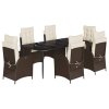 7dílný zahradní jídelní set s poduškami hnědý polyratan 3213201
