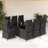 9dílný zahradní jídelní set s poduškami černý polyratan 3213353