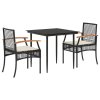 3dílný zahradní jídelní set s poduškami černý polyratan 3213596