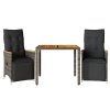 3dílný zahradní bistro set s poduškami šedý polyratan 3276967