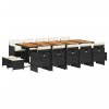 15dílný zahradní jídelní set s poduškami černý polyratan 3277766