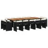 15dílný zahradní jídelní set s poduškami černý polyratan 3278006