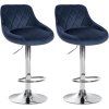 2er Set Barhocker Lazio Samt (Farbe blau, Gestell Farbe chrom)