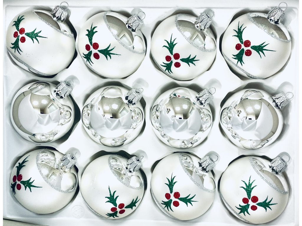 Irisa Vánoční ozdoby KORNELIE kombinace bílé a stříbrné koule 6 cm, SET 12  ks - Skleněné ozdoby IRISA