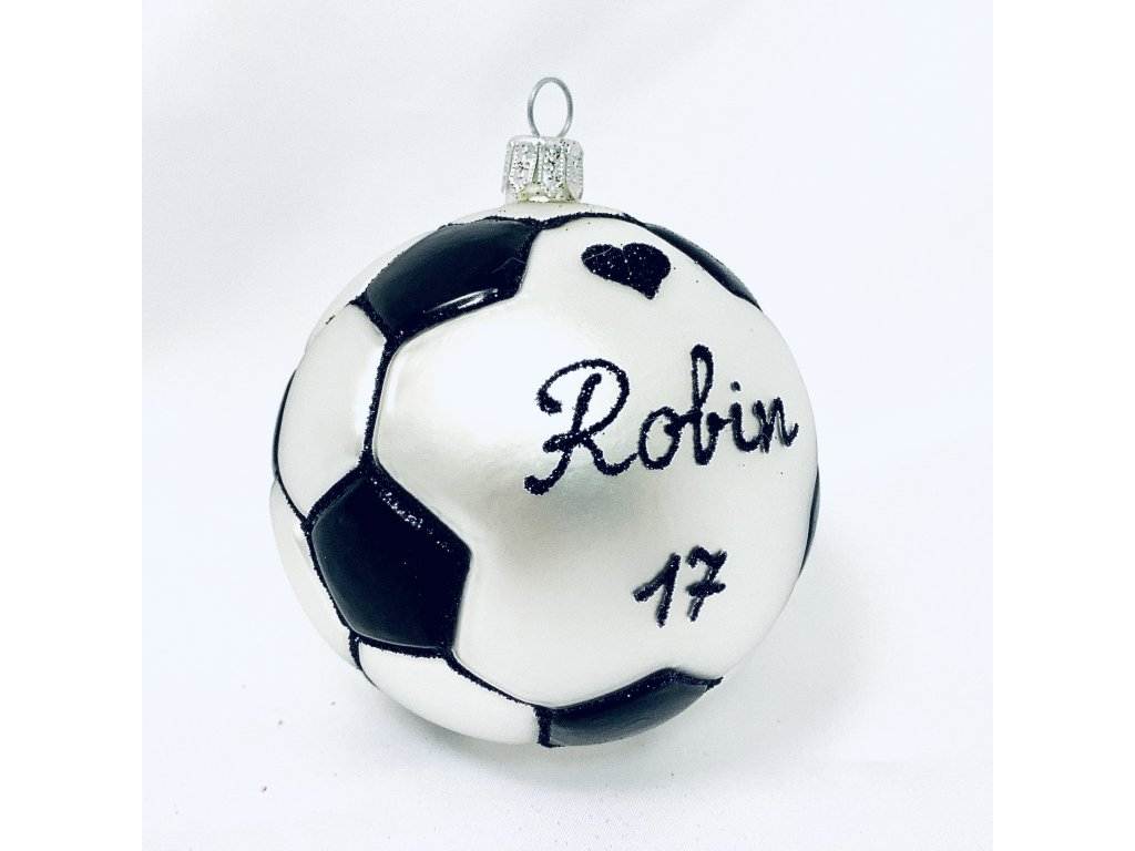 Skleněná vánoční ozdoba s textem na přání - Fotbalový míč (1 ks, 8 cm)