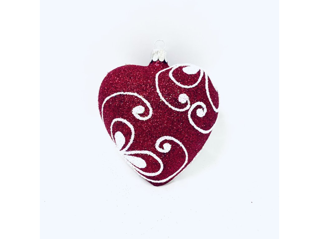 Růžové skleněné srdce s květinovým dekorem ve tvaru srdce ( velikost 10 cm v dárkové krabičce ) a