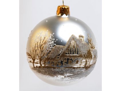 Skleněná vánoční ozdoba bílá s textem na přání, chalupa, 1 ks (Balení 1ks, Barva bílá, Velikost 8 cm)
