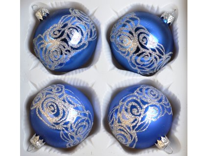 IRISA Skleněná sada Vánoční ozdoby RŮŽE modrá 4 kusy