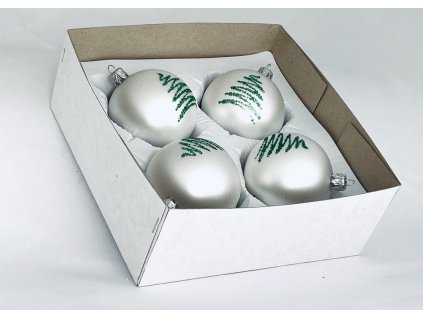 Sada Zasněžený - bílá, dekor strom 4 ks, 7 cm (3)