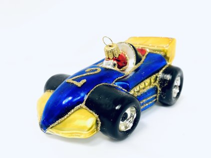 Irisa Skleněná vánoční ozdoba FORMULE AUTO č.2 modré velikost 13 cm